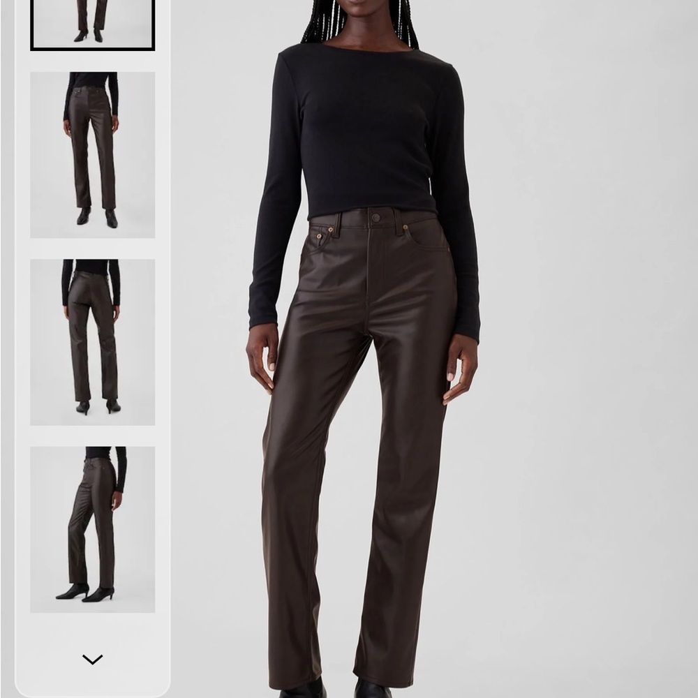 Gap Chocolate Brown High Waisted 90s Straight Leg Faux Leather pants 30L